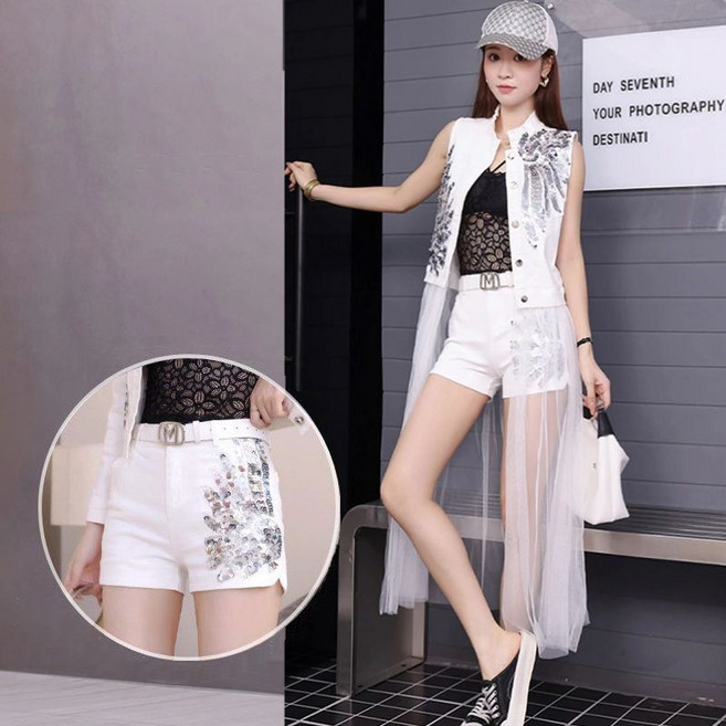 아랑고고장구 댄스복 난타복 화려한 반짝이 빅사이즈 롱 조끼 트로트 체조 행사 무대 공연복