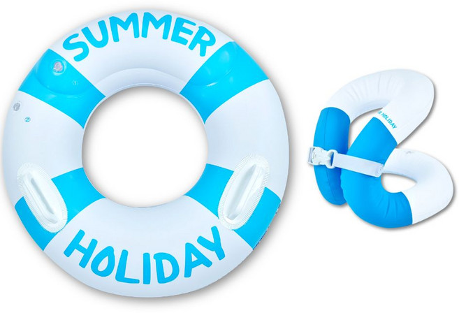 코지로움 물놀이 부력보조복 구명조끼 아동 유아 성인 썸머홀리데이 넥튜브 원형튜브, 1개, 넥튜브25kg블루+원형튜브70cm블루