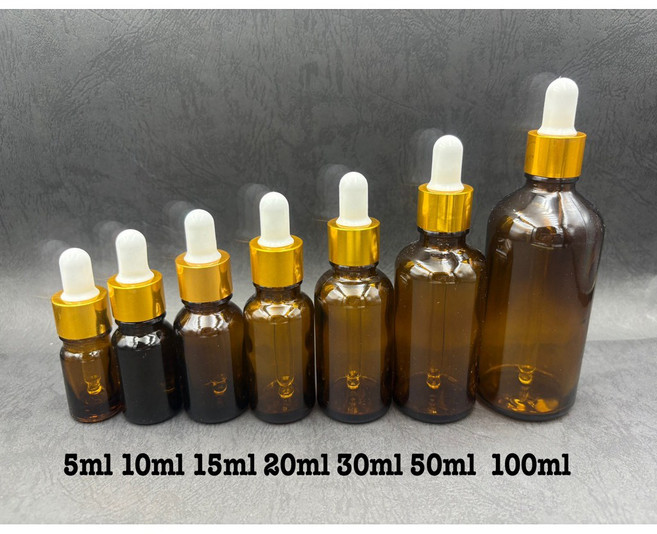 玻璃滴管瓶 精油分裝瓶, 1個, 金圈+白膠頭,10ml茶色玻璃