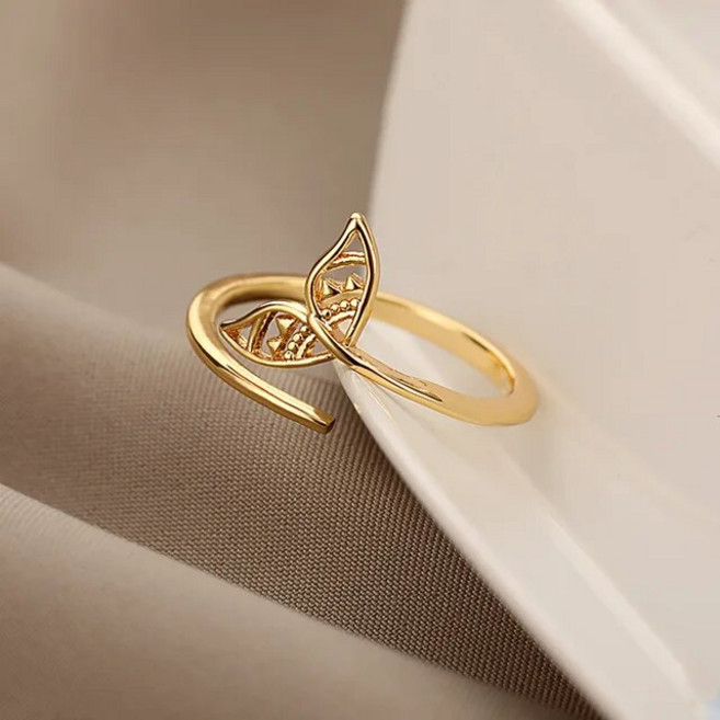 고래꼬리반지 한국어 크리스탈 인어 꼬리 커프 링 바다 고래 물고기 Bague 쉘 오픈 반지 로맨틱 선물 신앙 보석