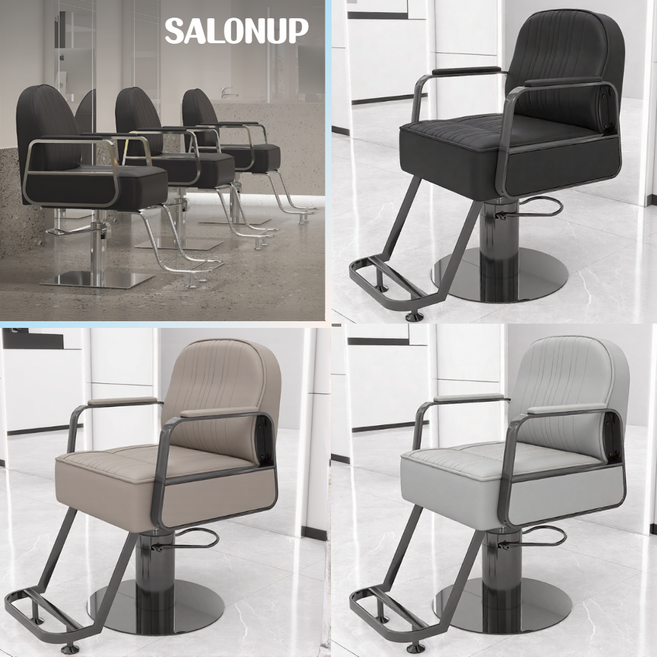 살롱업 미용실의자 회전 체어 높이조절 미용 미장원 네일 뷰티 샵 업소용 쿠션 염색, 1개, 실버 원형스텐 연그레이시트