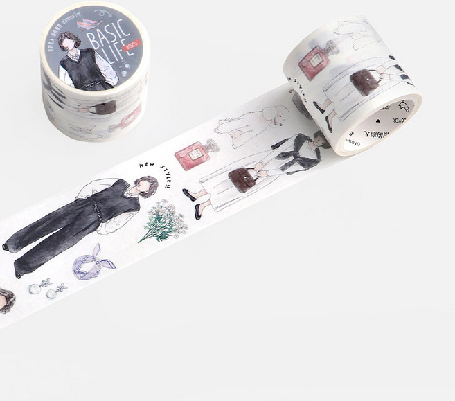 올리브파티 투데이스타일 시리즈 빈티지 감성 방수 롤스티커 디자인 마테 세트, 베이직, 1롤