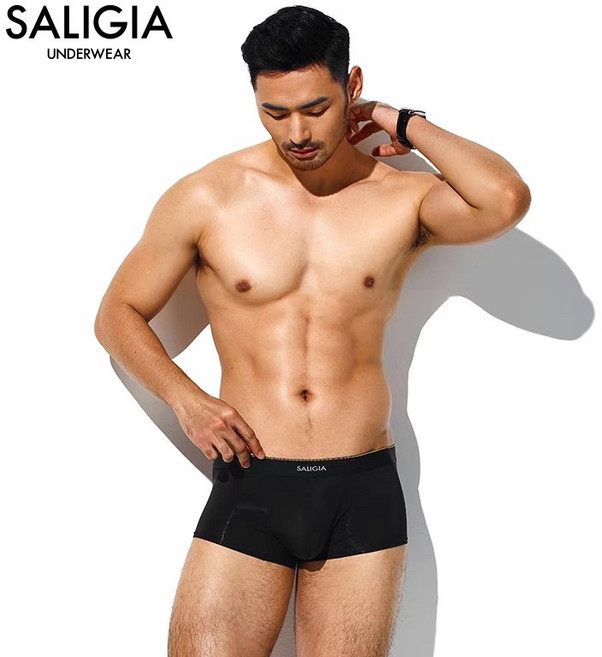 SALIGIA LOGO內褲 低腰性感平角褲 黑色莫戴爾材質, 黑色,XL