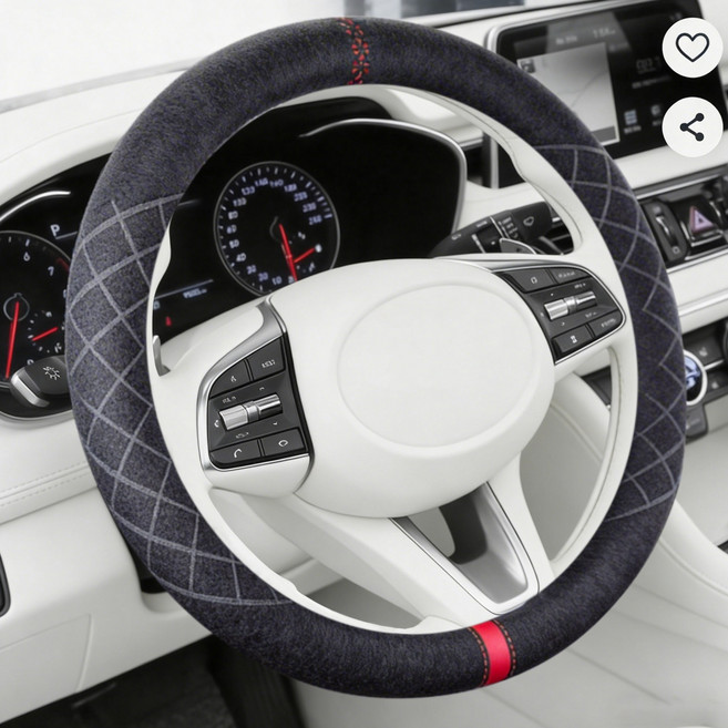 Ryusei 자동차 핸들커버 알칸타라 논슬립 원형 D컷 기아 제네시스 현대 아우디 벤츠 쉐보레 BMW 호환 R067, 블랙+빨간색