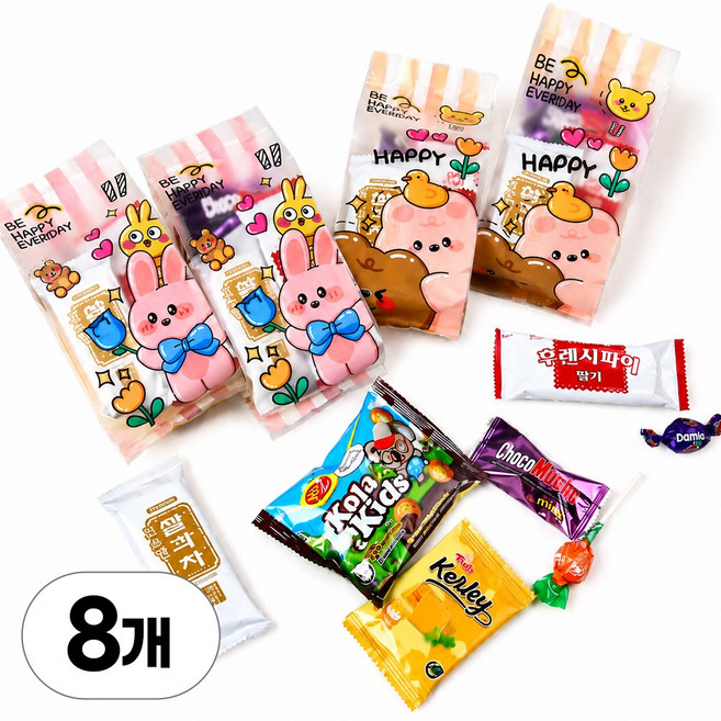 한봄 어린이집생일답례품 단체선물 어린이 간식선물세트 과자꾸러미, 8개, 7종