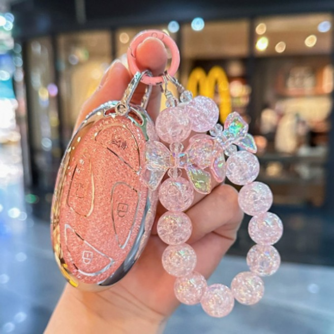 지지주 현대 차키 호환상품 풀커버 키케이스+펄악세사리 키링세트, J타입핑크펄