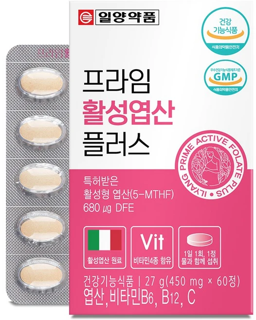 일양약품 프라임 활성엽산 플러스, 1개, 60정 - 쿠팡