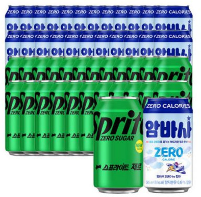 코카콜라 테온셀 스프라이트제로+암바사제로 350ml 48캔 (각 24캔), 48개