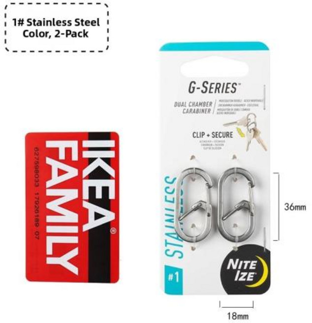 NITEIZE CLIP CARABINER 야외 릴리스 등산용 내구성 버클 다기능 장비 있는 8자형 클립, 1실버 2개입 [ 장치 없음]