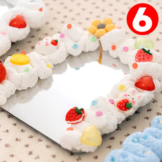 아이베이비아트 클레이 폼미러 DIY만들기세트 거울만들기 미니손거울꾸미기 데코덴 접이식휴대용손거울, 6개, 딸기파티