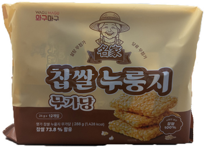 명가 찹쌀누룽지칩 무가당, 2개, 288g