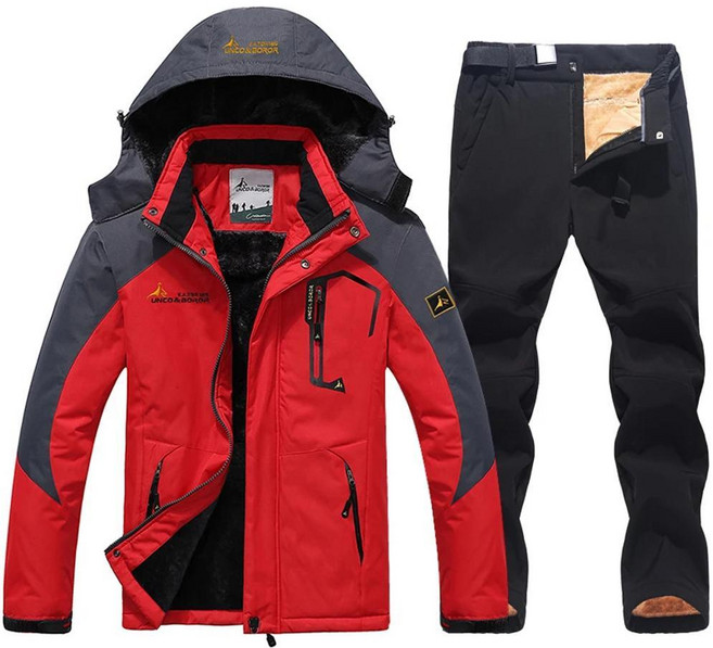 겨울 스키 슈트 방수 유지 스노우 플리스 재킷 바지 방풍 야외 산악 스노보드웨어 복장, 선택07Asian 6XL EUR 4XL, 12. Red Black set / G. Asia...
