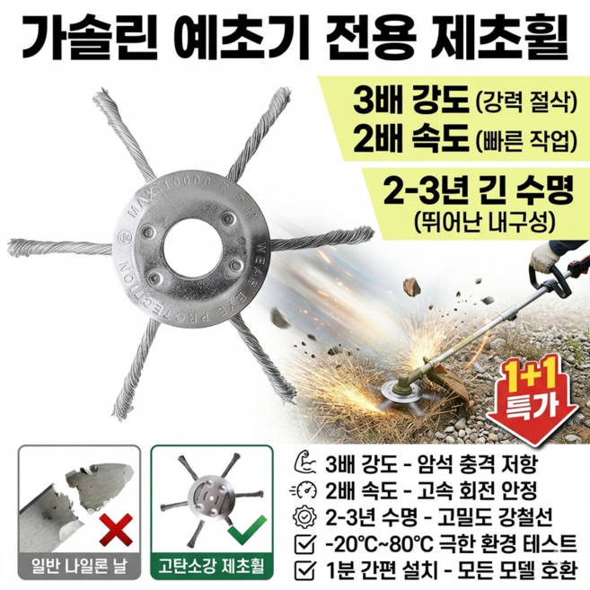 [역대급] 30년 쓰는 항공 고탄소강 제초 휠 제초 철사판 고강도 내구성 고탄소강 재질, 7인치 170mm, 2개