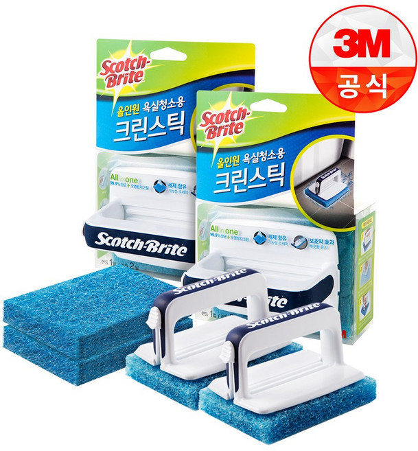 쓰리엠 스카치브라이트 뉴 올인원 욕실청소용 크린스틱 핸들 + 리필 2p, 혼합 색상, 2개