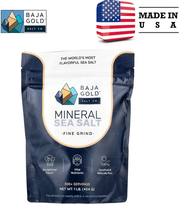 Baja Gold Salt Co 미네랄 바다 소금 454g (1lb), 고운 입자 - 쿠팡