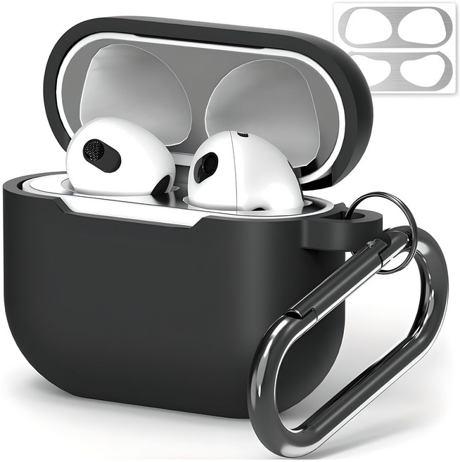 누아트 스무디 실리콘케이스 + 메탈 철가루 방지스티커, 에어팟 4세대 / 에어팟 4세대 노이즈캔슬링, 블랙, 1개