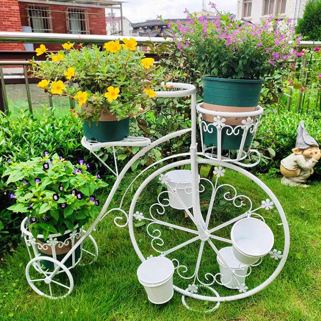인테리어 철재 자전거모양 화분받침대, 3단화분 화이트 중간