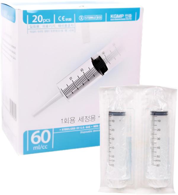 정림 멸균 관장용 세정용 일회용주사기 60 ml/cc 의료용 개별포장, 20개, J-ES-60