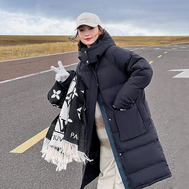 고급스러운 한국판 패딩 여 겨울 중기장 루즈핏 빅사이즈 통통mm 오버패딩 아우터
