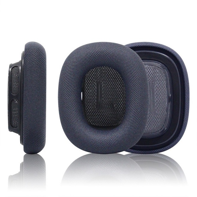 AirPods Max 호환 이어 쿠션 액체 실리콘 차음 + 메모리폼 부드러움 오리지널과 동일한 원통형 통기 원단 1박스(좌우 1개씩 / 총 2개), Midnight