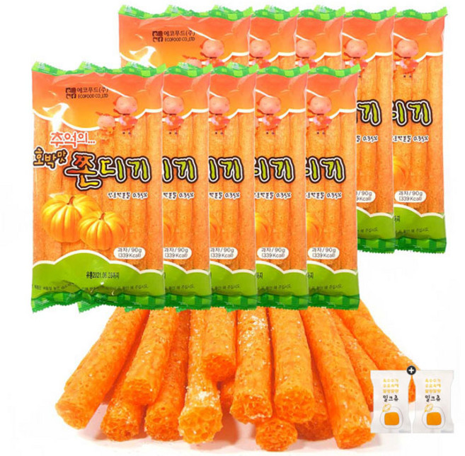 옛날과자 추억의(호박 설탕쫀드기 벌크) 10봉(+밀크츄 2개포함), 70g, 10개