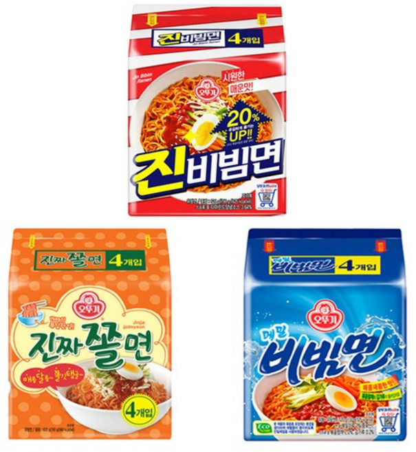 오뚜기 비빔면 쫄면세트진비빔면 4입진짜쫄면 4입메밀비빔면 4입