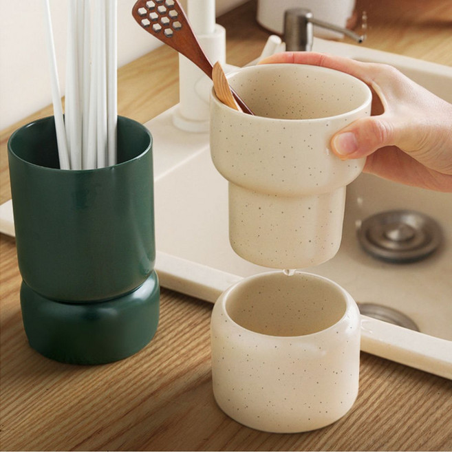 스탠딩 도자기 수저통 2구 주방용품 정리함, MR32 앨브 2구 수저통, 1개