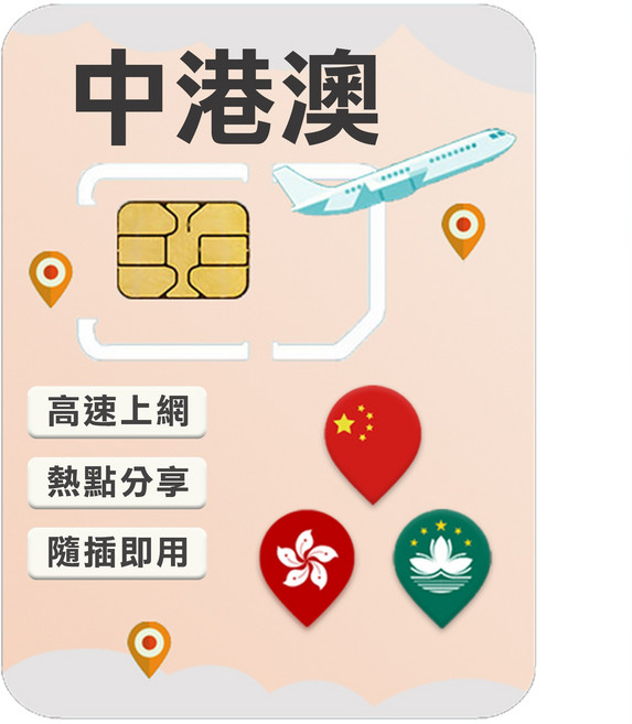 Shminet 中國 香港 澳門 三地通用免翻牆SIM卡, 1個, 3天, 5GB高速上網