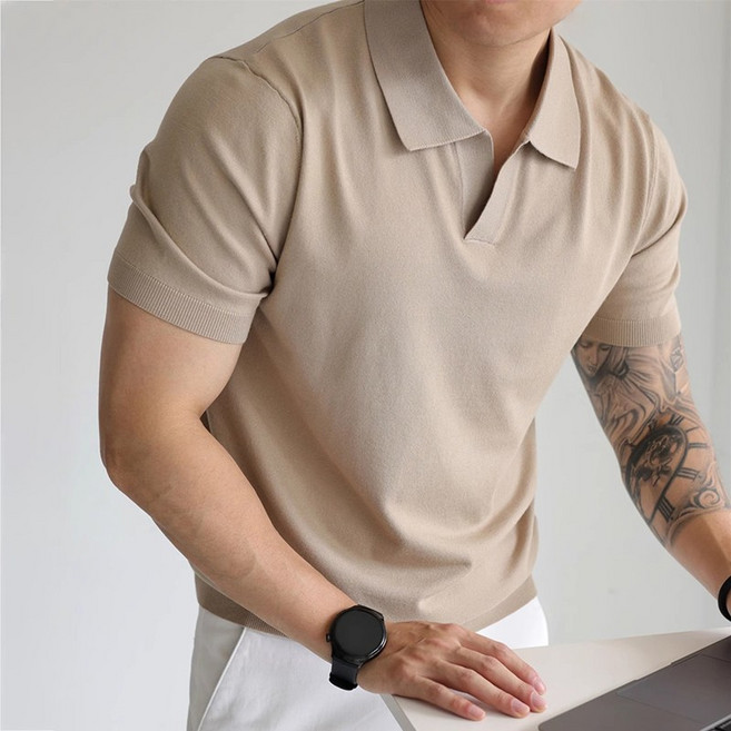 여름 남자 시원한 베이직 데일리 머슬핏 카라 반팔 니트티 소프트 폴로 니트티셔츠 6color