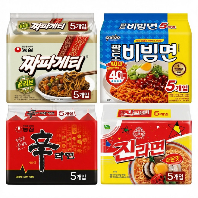 인기라면4종 신라면5+진라면매운맛5+짜파게티5+팔도비빔면5, 1세트