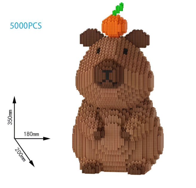 체리닷컴 귀여운 동물 친구들 디폼블럭 나노블록 모음 대형, 브라운 카피바라, 1개