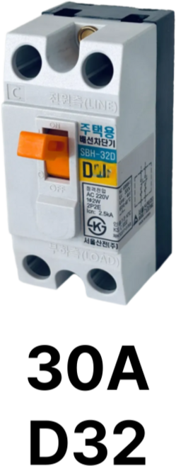 서울산전 주택용 배선차단기 SBH-32D D32 30A 2P 단상, 1개