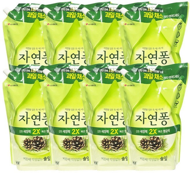 자연퐁 찌든때 걱정없는 솔잎 주방세제 파우치형, 1.4L, 8개
