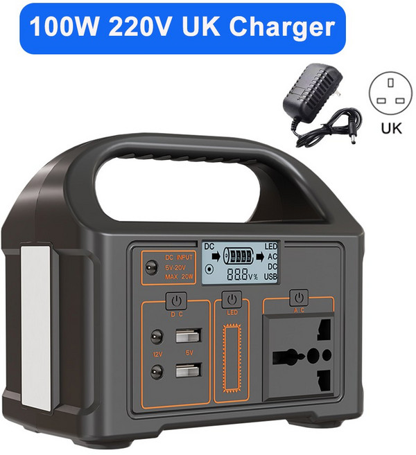 가이아레이 100W 휴대용 태양광 발전소 76.8wh LED 디스플레이 배터리 전원 캠핑 파워 뱅크 야외 전원 공급, 220V UK Charger