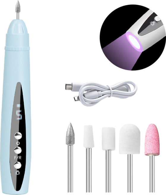자홀포 충전식 젤 네일 드릴 5단계 회전 속도 조절 셀프 홈케어 전동 네일 관리기, 1개, 블루