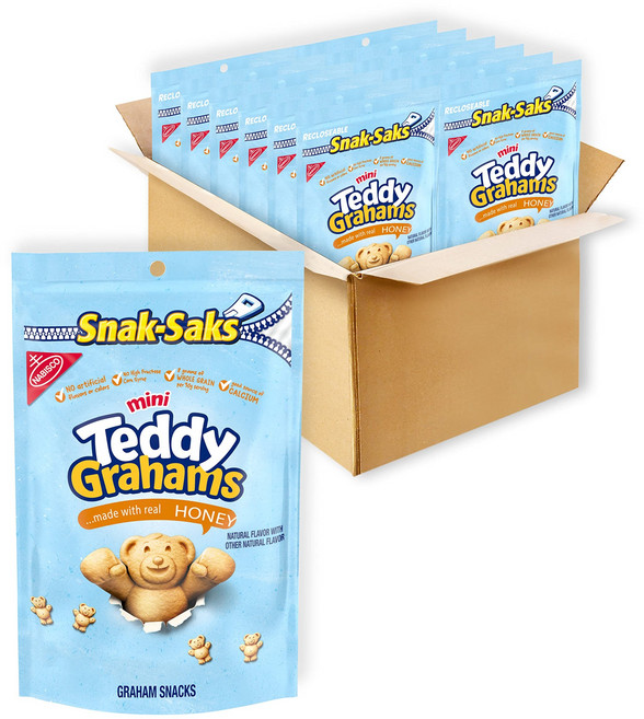 테디 그레이엄 허니 그레이엄 스낵 12개 8온스 백 Teddy Grahams Honey Graham Snacks 12 - 8 oz Bags, 꿀, 8온스(12개들이 팩), 1개