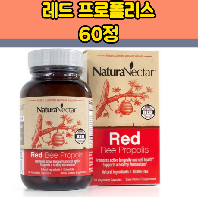 NaturaNectar] 레드 꿀벌 프로폴리스 브라질산 60캡슐, 1개, 60정, 60정