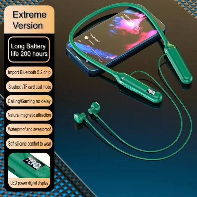 MP3기능 어학용 목걸이형 블루투스 이어폰 TF카드 삽입 기능, Green