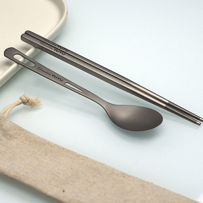 캠핑용 경량 티타늄 수저세트 휴대용 커트러리 파우치포함, 1세트