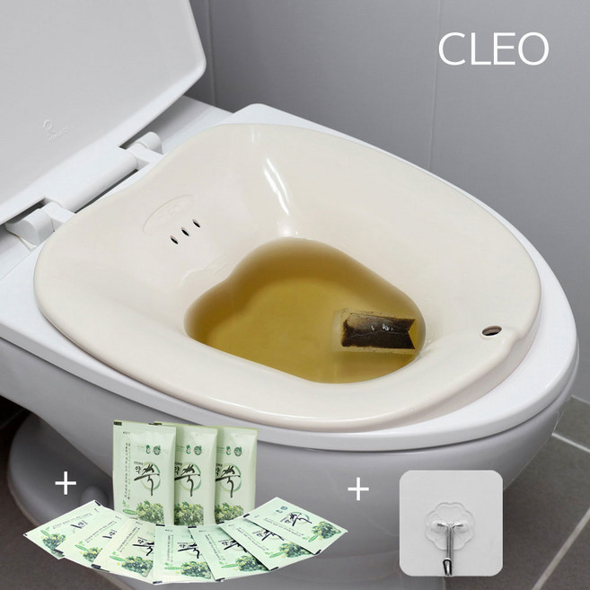 남녀공용 건강케어 끌레오 프리미엄 가정용 좌욕기 + 강화약쑥10티백 포함 + 벽걸이 후크 | 치질 - 변비 - 생리통에 탁월, 아이보리색, 1세트