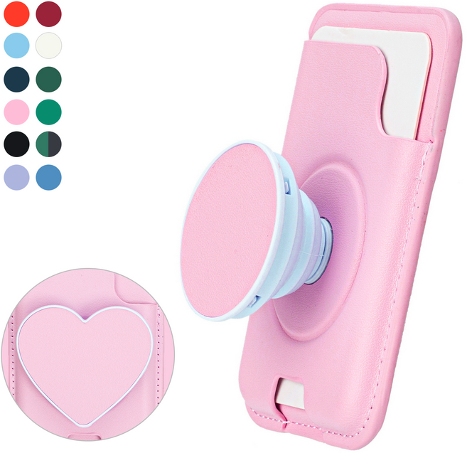 아이시(isee) 2배 초강력 자력 맥세이프 카드지갑 그립톡 (슬림/강력고정), 핑크(원형+하트), 1세트