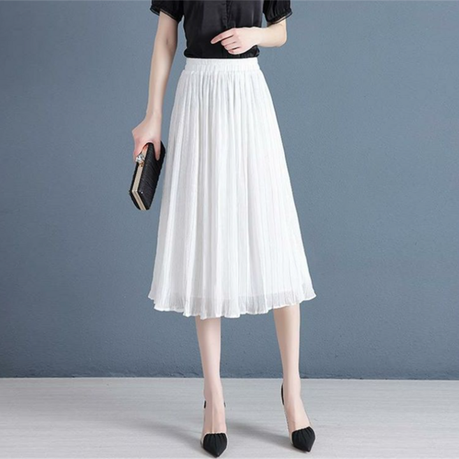 besteffie 여성치마 봄 여름 쉬폰 플리츠 스커트 고이 심플한 패션 반허리 치마 a라인스커트 E28