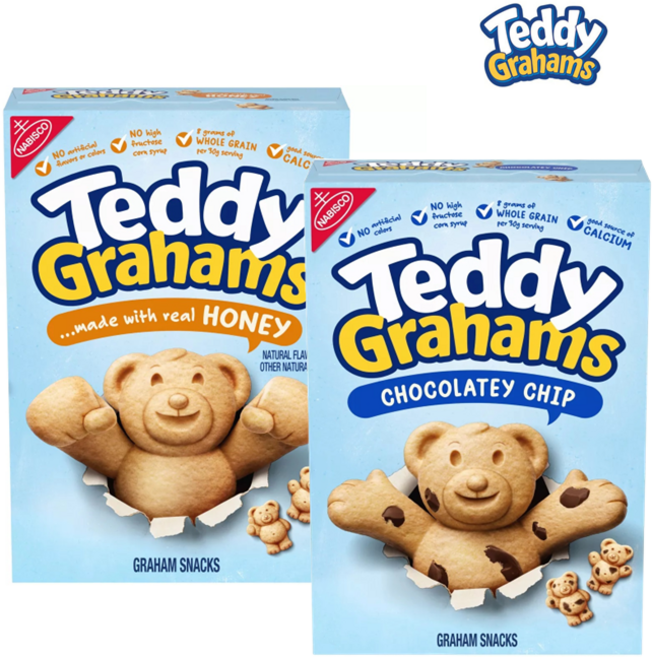 [NABISCO] [1+1] 나비스코 Teddy Grahams 테디 그레이엄 허니 1개 + 초콜릿칩 283g 1개 곰돌이 쿠키 Teddy Grahams Graham Snacks, 1세트, 566g