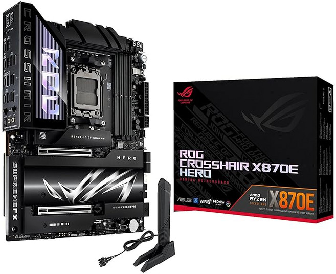 ASUS ROG CROSSHAIR X870E HERO AMD Ryzen 9000 시리즈 AM5 대응 칩셋 탑재 ATX 마더보드/국내품, 1 X870E HERO|M.2 x5|WiFi, 상세페이지 참조