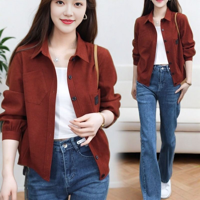 AOKADA 여성 봄 가을 루즈핏 카라넥 야구 점퍼 아우터