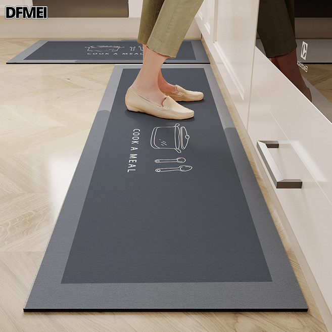 DFMEI 簡約防滑廚房專用 吸水耐髒易打理 家用長條地墊, 1個, 烹飪時刻藍灰