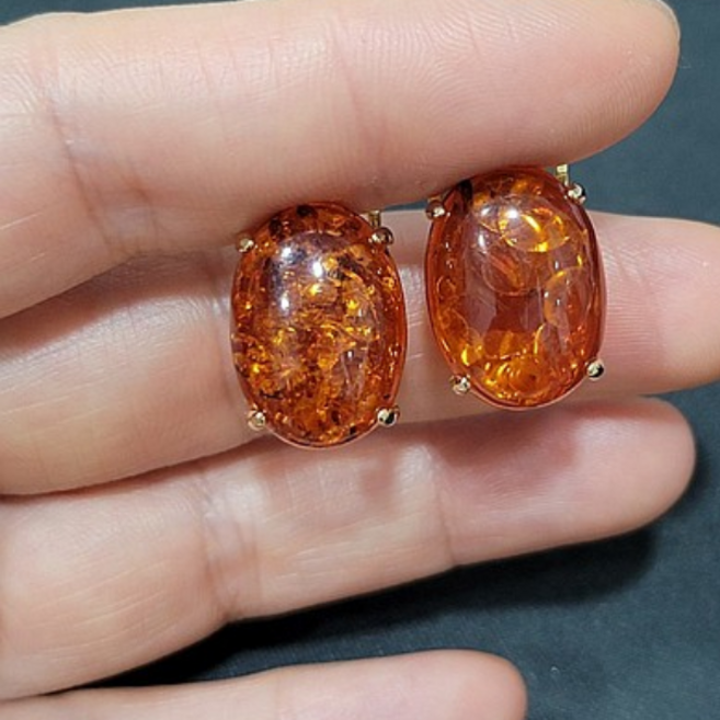 천연석 925 실버 금파 호박 귀걸이 혼주 한복 코디