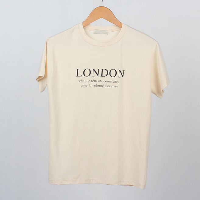 빼빼 여성용 배색레터링 라운드넥 반팔 티셔츠