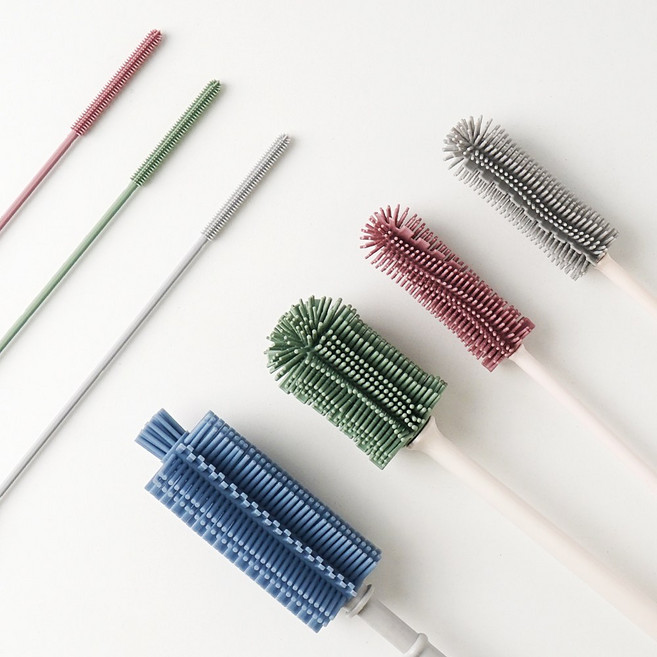 실리콘 병솔 물병 텀블러 오일병 유리병 세척솔 빨대 솔, 블루, 06. 물병 세척솔(일자형), 1개