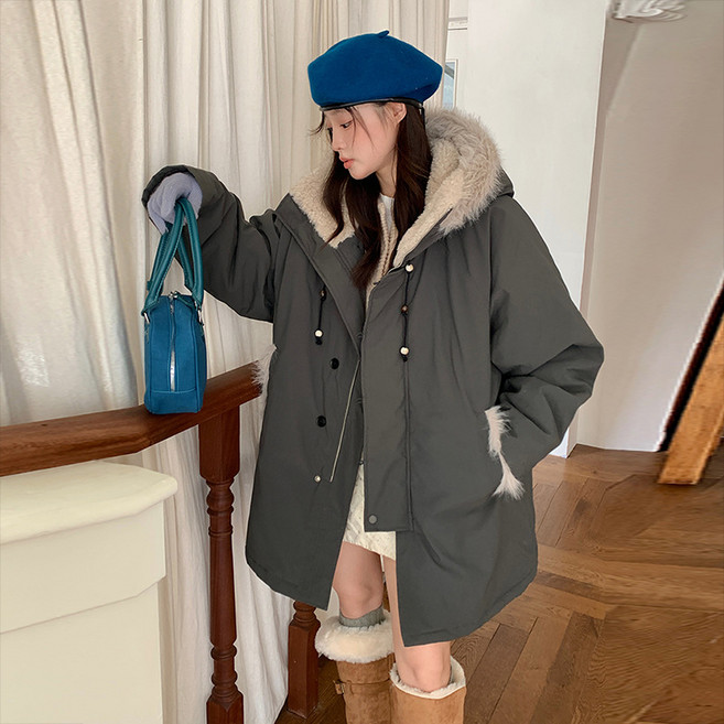 ANYOU 롱패딩 겨울 털다운 오버핏 아우터 빅사이즈 단체복 패딩